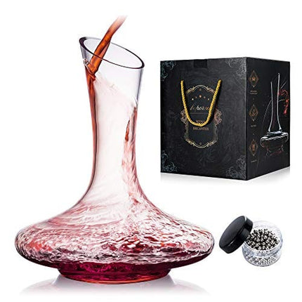 BOPOREA Wine Decanter,Red Wine Carafe,Wine Aerator,100% Hand Blown Lead-free Crystal Glass with Cleaning Beads,Wine Decanters and Carafes,Wine Gift with Luxury Packaging,Wine Accessories (1200ML)