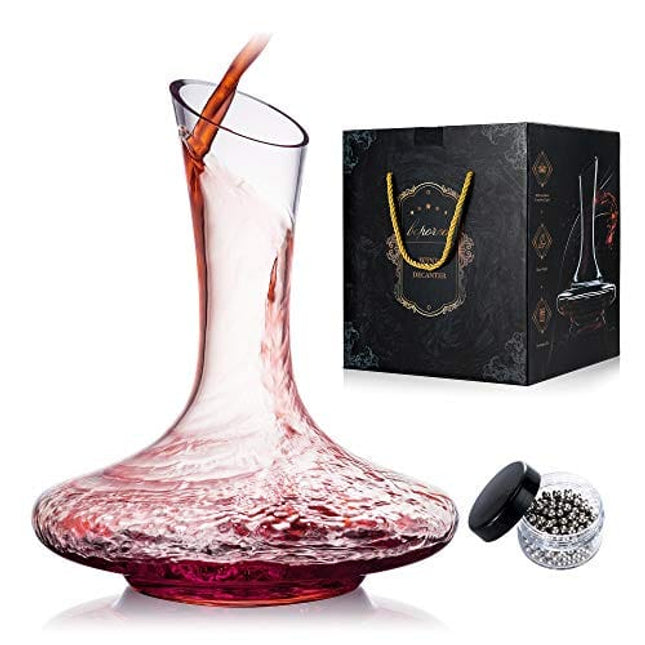 BOPOREA Wine Decanter,Red Wine Carafe,Wine Aerator,100% Hand Blown Lead-free Crystal Glass with Cleaning Beads,Wine Decanters and Carafes,Wine Gift with Luxury Packaging,Wine Accessories (1200ML)