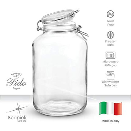 Bormioli Rocco Glass Fido Jars - 135¼ Ounce (4 Liter) with hermetically Sealed hinged Airtight lid for Fermenting, Preserving, Bulk - dry Food Storage, With Paksh Novelty Chalkboard Label Set (2 Pack)