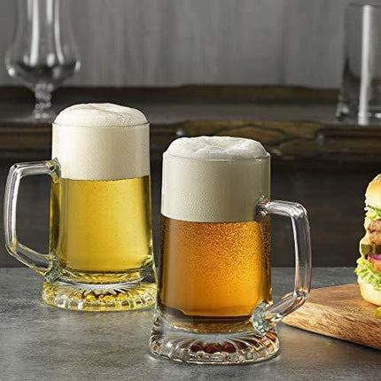 Bormioli Rocco 4-Pack Solid Heavy Large Beer Glasses with Handle - 17.1/4 Ounce Glass Steins, Traditional Beer Mug glasses Set, Perfect Coffee - Tea Glass, Everyday Drinking Glasses, Cocktail Glasses