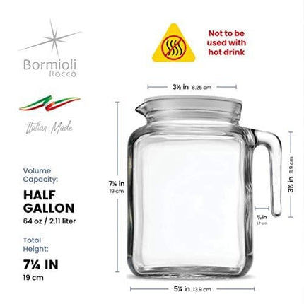 Bormioli Rocco Hermetic Seal Glass Pitcher With Lid and Spout [68 Ounce] Great for Homemade Juice & Cold Tea or for Glass Milk Bottles