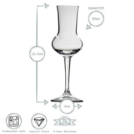 Bormioli Rocco Restaurant Grappa Liqueur Glass with Stem - 80ml - Pack of 6