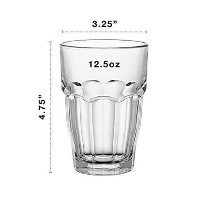 Bormioli Rocco Rock Bar Stackable Beverage Glasses – Set Of 6 Dishwasher Safe Drinking Glasses For Soda, Juice, Milk, Coke, Beer, Spirits – 12.5oz Durable Tempered Glass Water Tumblers For Daily Use