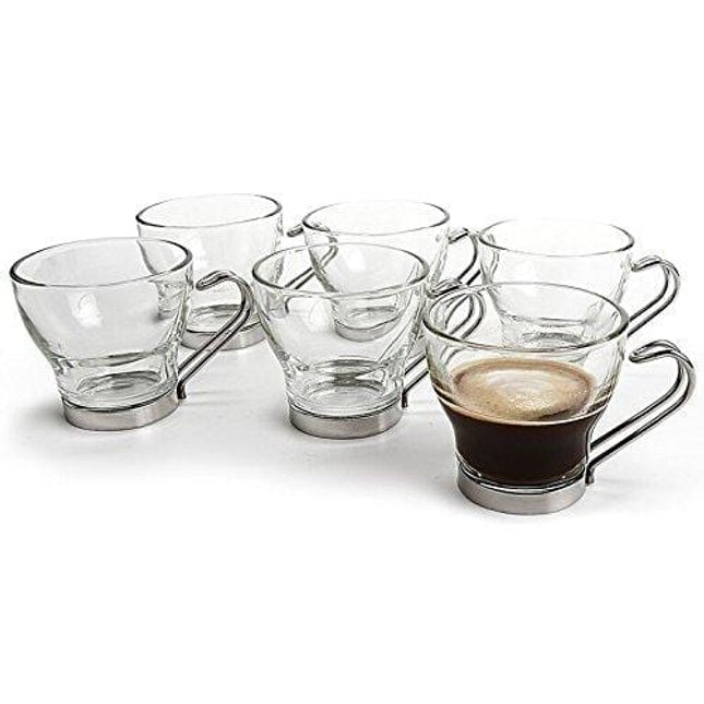 Bormioli Rocco Verdi Espresso Cup With Stainless Steel Handle, Set of 4, Gift Boxed