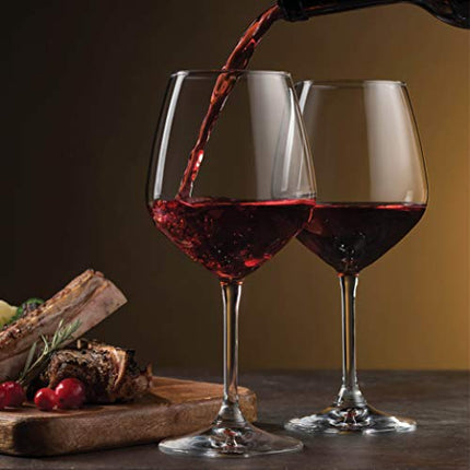 Bormioli Rocco 18oz Red Wine Glasses, Crystal Clear Star Glass, Laser Cut Rim For Wine Tasting, Elegant Party Drinking Glassware, Restaurant Quality (Set of 4)