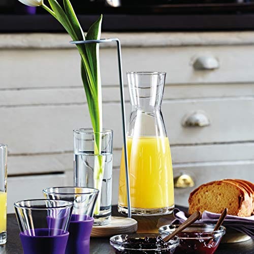NETANY Set of 4 Glass Carafe with Lid, 1 Liter Beverage Serveware Carafe,  Clear Glass Pitcher for Mimosa Bar, Brunch, Cold Water, Juice, Milk, Iced