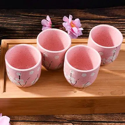 Japanese Sake set, 1 Sake Bottle and 4 Sake Cups for Wine Sake (Pink)