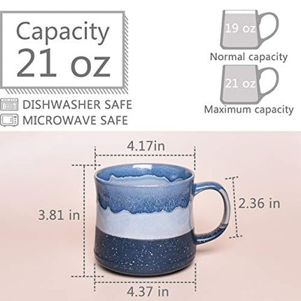 Bosmarlin Large Ceramic Coffee Mug, Big Tea Cup for Office and Home, 21 Oz, Dishwasher and Microwave Safe, 1 PCS… (Blue)