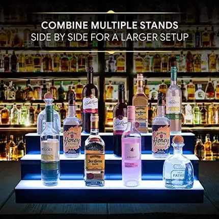 Boss Premium 16 Inch LED Lighted Bar Liquor Bottle Alcohol Whiskey 3-Step Shelf Rack Stand Display Tray Units for Home Bar Living Room Accessories and Decor - Designed in USA