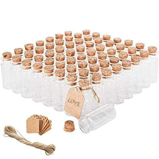 Brajttt 64PCS Cork Stoppers Glass Bottles, DIY Decoration Tiny Glass Jars Favors,Mini Vials Cork,10ml Storage Container for Art Crafts,Small Glass Jars for Wedding Party Supplies