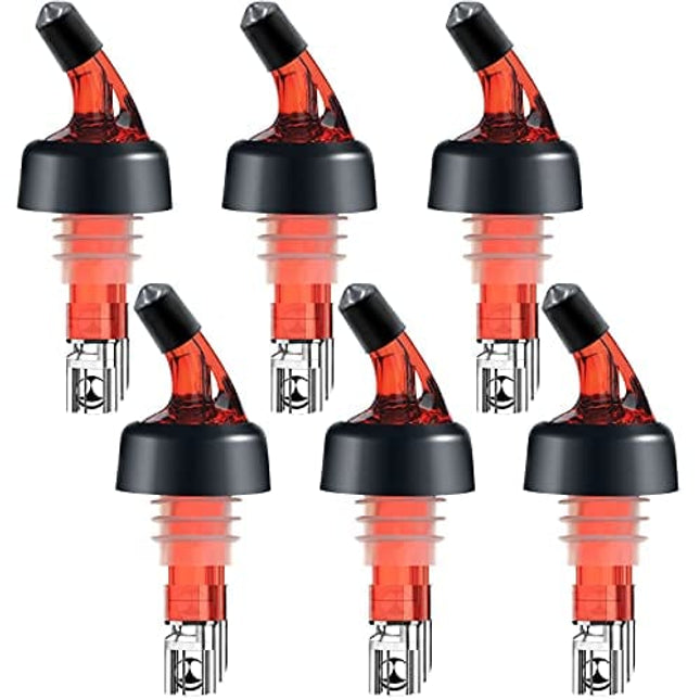 Liquor Bottle Pourers for Spirits 1oz Set of 6 Automatic Alcohol Pourer Measuring Wine Spouts Measured Drink Liquor Pourers Quick Shot Measure Pourer for Wine Cocktail Dispenser Home Bar Gift (Red)