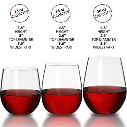 Bravario Unbreakable Stemless Plastic Wine Glasses | Reusable | Shatterproof 100% Tritan Plastic | Dishwasher-Safe | BPA-free | Awesome for Indoor & Outdoor | 13 oz, Set of 4