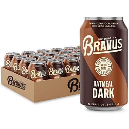 Bravus Oatmeal Dark NA Craft Brew - 24 Pack x 12 Fl Oz Cans - Low-Calorie, GABF Silver Medal Winner