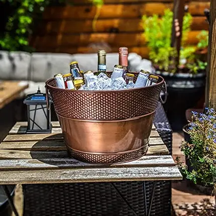 BREKX Copper Galvanized Old Tavern Copper-Finish Beverage Ice Bucket/Drink Tub for Parties, Wedding Gifts, 15 Quarts -Farmhouse Decor