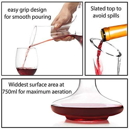 BTaT- Decanter with Drying Stand, Stopper, Brush and Beads, Hand Blown 100% Lead Free Crystal Glass, Wine Decanter, Wine Carafe, Wine Accessories, Red Wine Decanter, Wine Gift