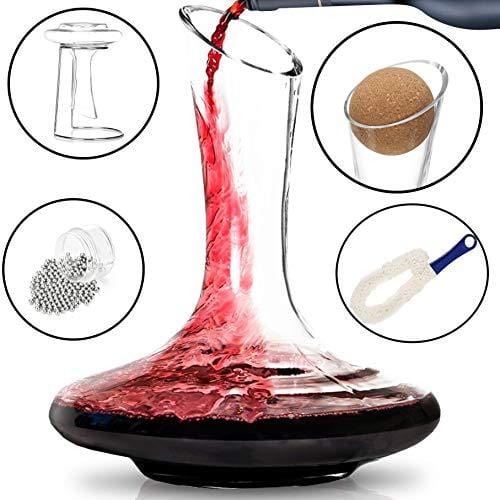 YouYah Wine Decanter Set with Drying Stand,Stopper,Brush and Beads,Red Wine Carafe,Wine Aerator,Wine Gifts,Wine Accessories,Hand-blown 100%