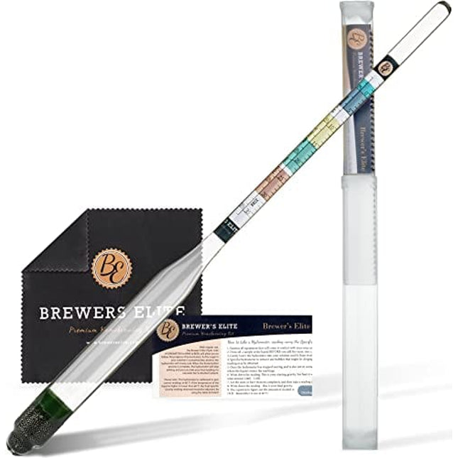 Brewer's Elite Hydrometer - for Home Brew Beer, Wine, Mead and Kombucha - Deluxe Triple Scale Set, Hardcase and Cloth - Specific Gravity ABV Tester