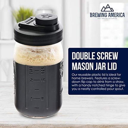Brewing America Mason Jar Shaker Bottle, Glass Mixer Perfect as Workout Protein Shaker, Glass Water Bottle, Baby Formula Mixer, 32-Ounce Wide Mouth Jar with Plastic Lid and Shaker Ball, Black