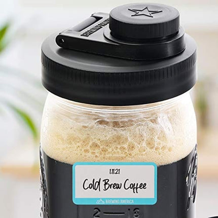 Brewing America Mason Jar Shaker Bottle, Glass Mixer Perfect as Workout Protein Shaker, Glass Water Bottle, Baby Formula Mixer, 32-Ounce Wide Mouth Jar with Plastic Lid and Shaker Ball, Black