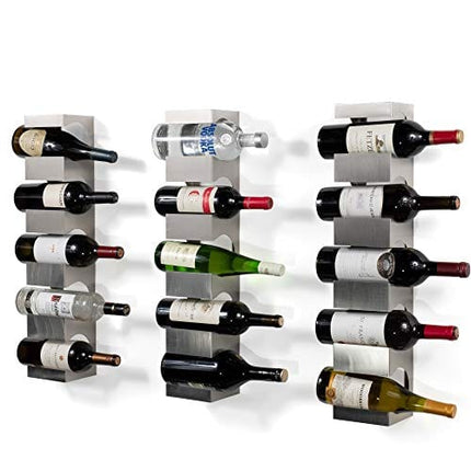 Brightmaison Alex Wine Rack Wall Mounted, Wine Bottle Holder for 15 Bottles, Kitchen Organization Stainless Steel Set of 3