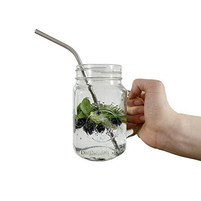 Mason Jar Mugs with Glass Handles and Metal Straws, Brimley 16oz Drinking Glasses Set of 4