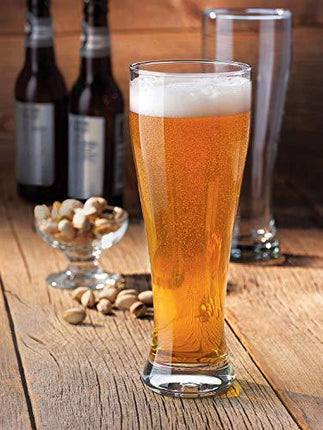 Nucleated Pilsner Craft Beer Glasses Set, Brimley 16oz Beer Drinking Set of 4 with Silicone Drink Coasters