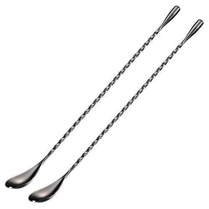 Briout Bar Spoon Cocktail Mixing Stirrers for Drink, Stainless Steel, Spiral Long Handle, 12 Inches Black, 2 Pieces