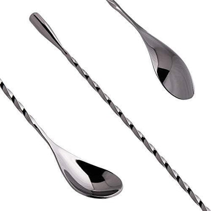 Briout Bar Spoon Cocktail Mixing Stirrers for Drink, Stainless Steel, Spiral Long Handle, 12 Inches Black, 2 Pieces