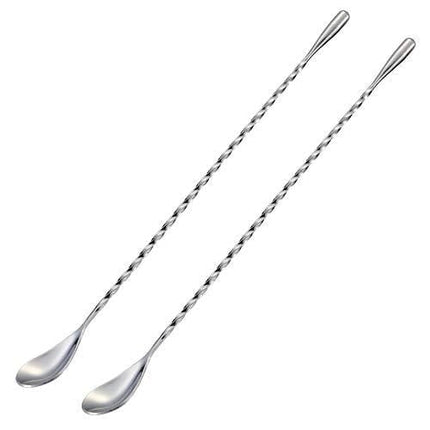 Briout Bar Spoon Cocktail Mixing Stirrers for Drink, Stainless Steel, Spiral Long Handle, 12 Inches Silver 2-Pieces