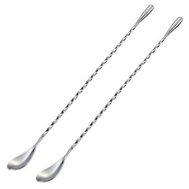 Briout Bar Spoon Cocktail Mixing Stirrers for Drink, Stainless Steel, Spiral Long Handle, 12 Inches Silver 2-Pieces