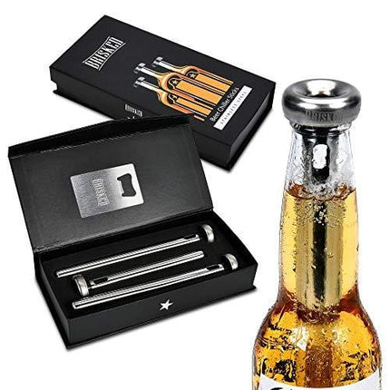 Beer Chiller Sticks for Bottles Set | 3 Stainless Steel Cooling Chillers | Christmas Gift Accessories | Cooler Gag Idea for Mens Birthday Gifts
