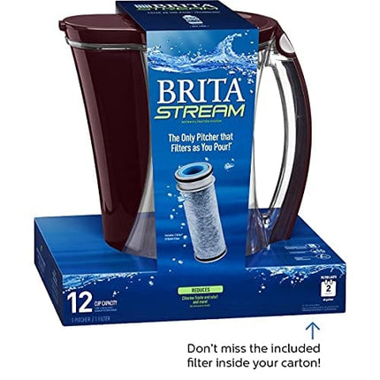 Brita Stream Cascade Water Filter Pitcher, Bordeaux, Large 12 Cup, 1 Count