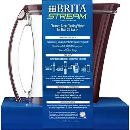 Brita Stream Cascade Water Filter Pitcher, Bordeaux, Large 12 Cup, 1 Count