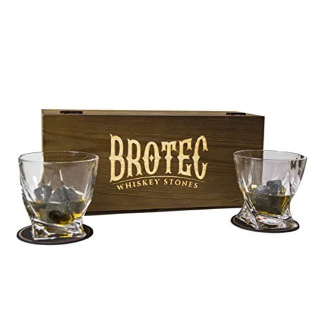 Whiskey Glass Set of 2 - Whyskey Rocks Chilling Stones & 2 Bourbon Glasses For Men or Women - Large 10oz No Lead Crystal Whiskey Glass And Stone Set - Premium Glassware in Wooden Box