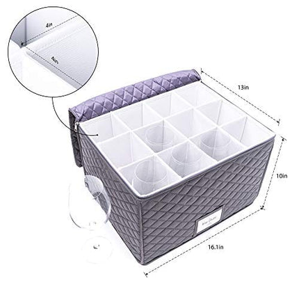 Wine Glass Storage - Protective Container Box for Stemware - Holds 12 Red or White Wine Glasses - Padded Glassware Storage Case with Dividers, Great for Protecting or Moving Tall Glassware.