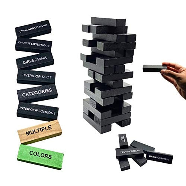 Buzzed Blocks Adult Drinking Game - 54 Blocks with Hilarious Drinking Commands and Games on 40 of Them | Perfect Pregame Party Starter | Entertaining Party Game for Adults | Novelty Funny Gift (Black)