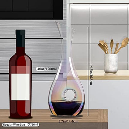 Wine Decanter Gift Set | Colorful Wine Carafe | Hand Blown Lead-Free Crystal Glass Iridescent Red Wine Aerator Container With Accessories (Style2)