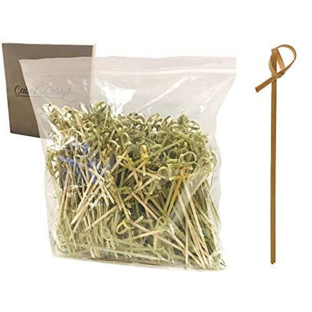 Cabot & Carlyle Bamboo Cocktail Picks 300 Pack 4.1 inch With Looped Knot Fancy Bamboo Toothpicks for Appetizers Cocktail Toothpicks Natural Bamboo Picks Bamboo Skewers 4 inch Long Toothpicks