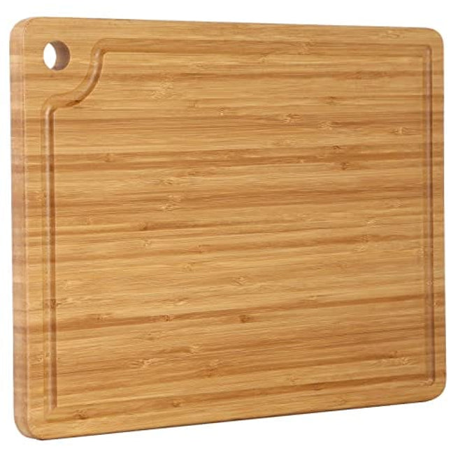 Caperci Bamboo Cutting Board (14'' x 11'') with Juice Groove - Better Kitchen Chopping Board for Meat (Butcher Block) Cheese & Vegetables, Easy Grip Hanging Hole