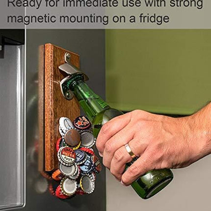 Wall Mount Bottle Opener with Embedded Magnetic Cap Catcher in Solid Wood, Fridge Mountable by CAPLORD - Novelty Beer Lovers Gifts for Men & Women, Cool Birthday Gift Idea for Husband, Dad, Uncle
