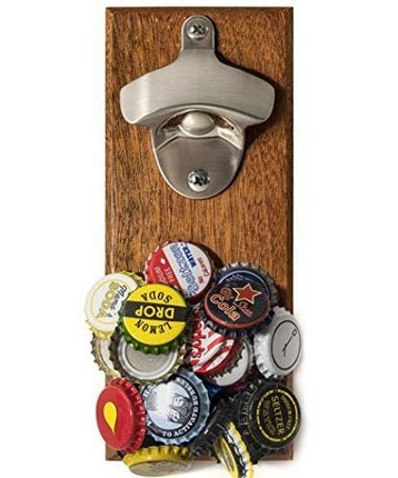 Wall Mount Bottle Opener with Embedded Magnetic Cap Catcher in Solid Wood, Fridge Mountable by CAPLORD - Novelty Beer Lovers Gifts for Men & Women, Cool Birthday Gift Idea for Husband, Dad, Uncle