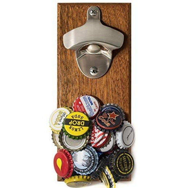 Wall Mount Bottle Opener with Embedded Magnetic Cap Catcher in Solid Wood, Fridge Mountable by CAPLORD - Novelty Beer Lovers Gifts for Men & Women, Cool Birthday Gift Idea for Husband, Dad, Uncle