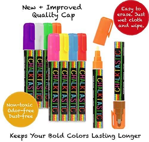 Buy Chalktastic Chalk Markers by Fantastic Chalk Pens Best for Kids Art  Chalkboard Labels Menu Board Bistro Boards, Window Markers, Erasable Chisel  or Fine Tip Neon Colors plus White (12 Color Pack)