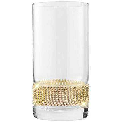 Cheer Collection Luxurious Highball Cocktail Glasses - Sparkling Diamond Studded Collins Glass - 16oz, Set of 6