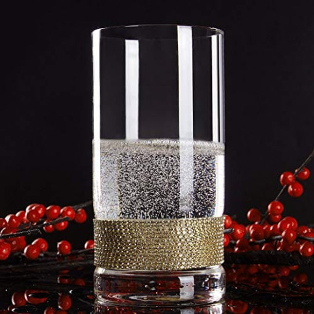 Cheer Collection Luxurious Highball Cocktail Glasses - Sparkling Diamond Studded Collins Glass - 16oz, Set of 6