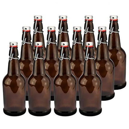 Home Brewing Glass Beer Bottle with Easy Wire Swing Cap & Airtight Rubber Seal | Amber | 16oz | Case of 12 | by Chef's Star