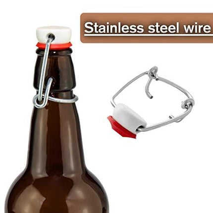 Home Brewing Glass Beer Bottle with Easy Wire Swing Cap & Airtight Rubber Seal | Amber | 16oz | Case of 12 | by Chef's Star