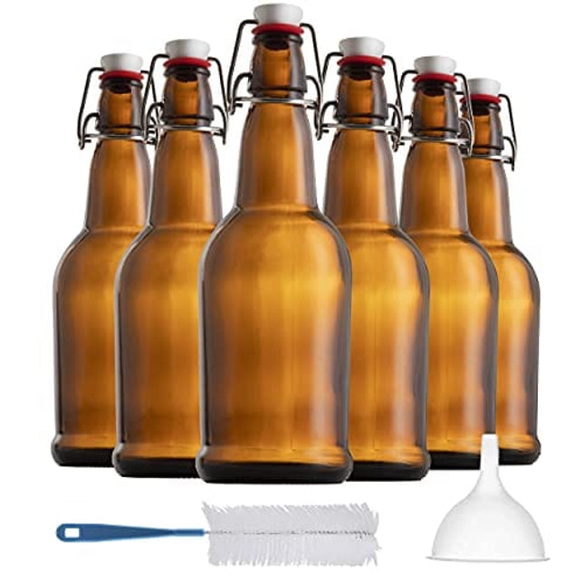 Chef's Star Empty Beer Bottles, Amber, 16 Ounces