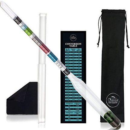 Chefast Triple-Scale Hydrometer for Wine, Beer, Mead and Kombucha - Combo Set of Triple-Scale Alcohol Hydrometer, Cleaning Cloth, and Storage Bag - ABV, Brix and Gravity Tester - Home Brewing Supplies
