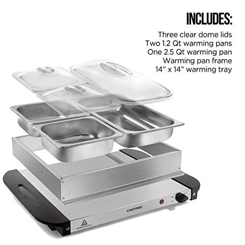 Elite Gourmet EWM-6122 Dual 2 x 2.5 Qt. Trays, Buffet Server, Food Warmer  Temperature Control, Clear Slotted Lids, Perfect for Parties, Entertaining  